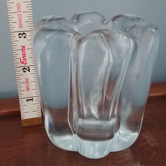 Orrefors Nils Landberg Signed Ice Blue Glass Vase Or Candle Holder From Sweden. - Picture 5 of 7